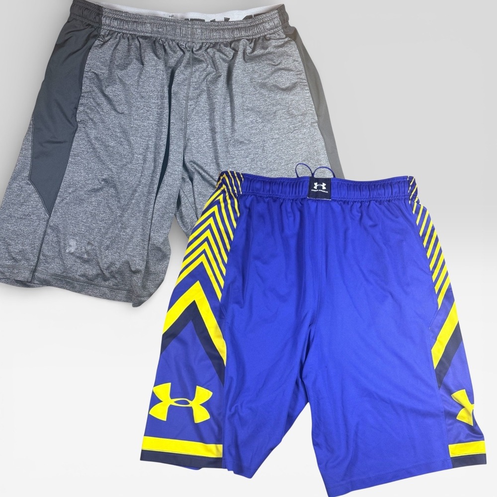 Lot of 2 Under Armour Men XL Athletic Shorts Blue Gray Workout Gym Basketball